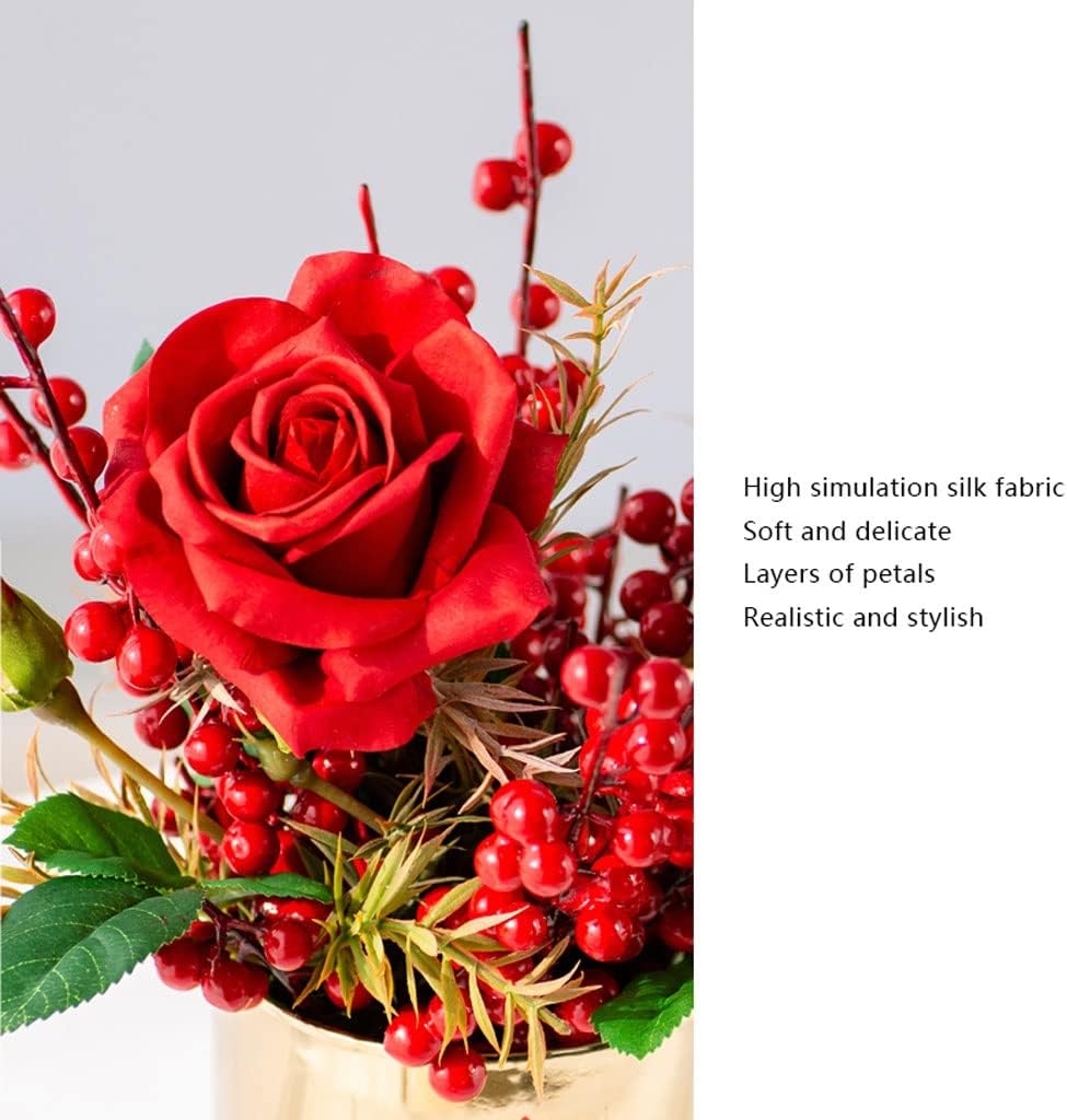 Artificial Flowers with Gold Ceramic Vase Set for Home Wedding Decor