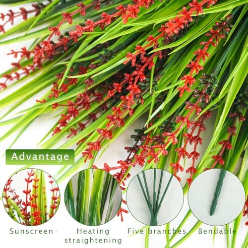 10 Pcs Artificial Plants Outdoor Red Faux Plastic Monkey Grass
