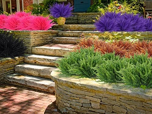 RECUTMS 6Pcs Artificial Boston Fern Plants Black UV Resistant Outdoor Indoor Decor