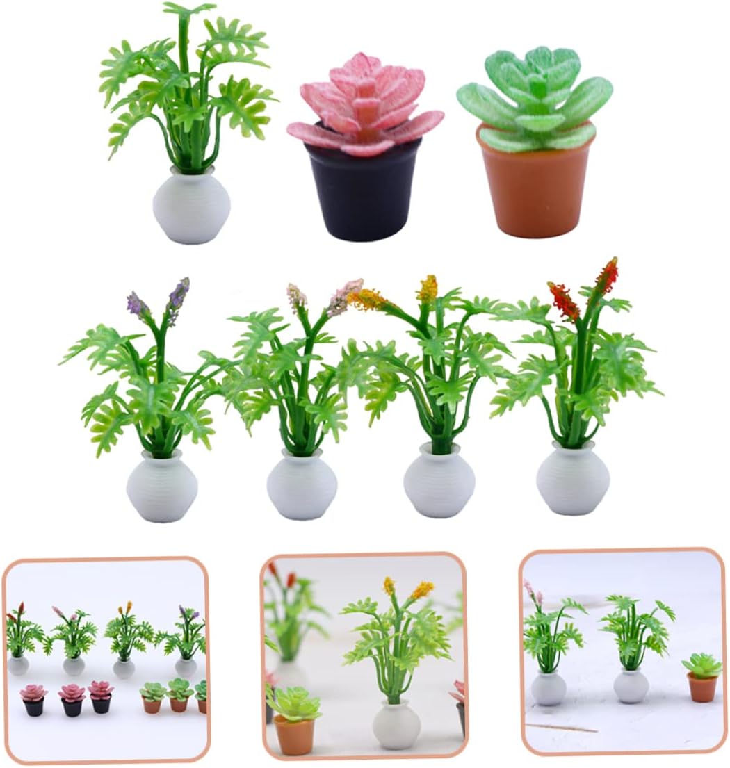 GLEAVI 7Pcs Miniature Succulent Plants Realistic Micro Potted Greenery for Home Desktop and Dollhouse Decor