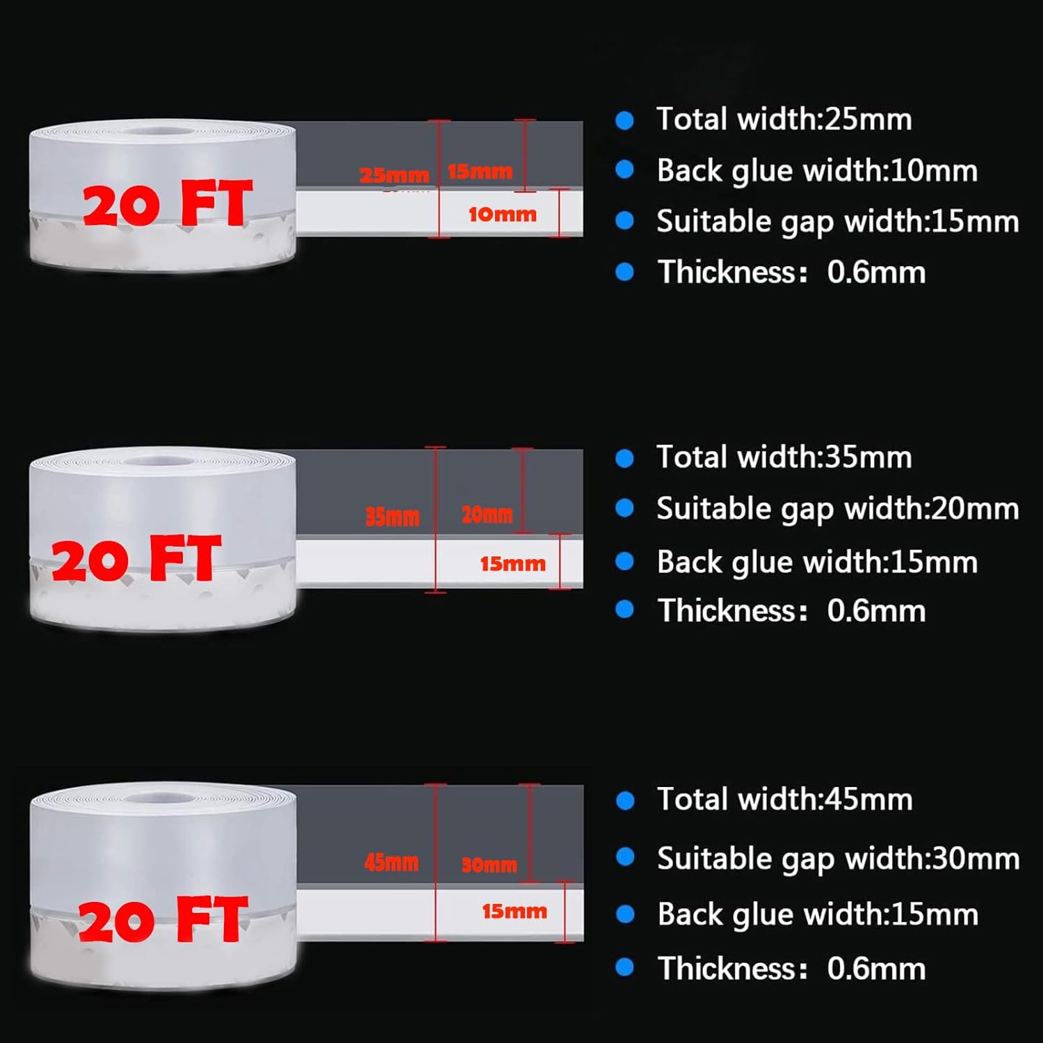 20 FT Door Draft Stopper Weather Stripping Seal for Frame Doors Windows