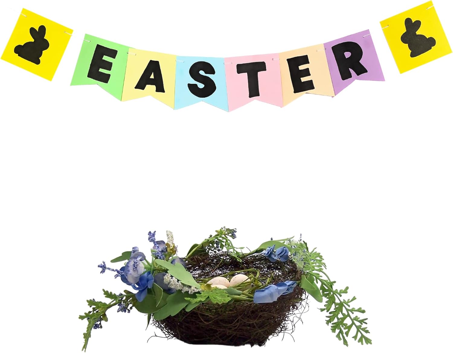 Raz Imports 8 Inch Boxwood Floral Fern Nest with Eggs