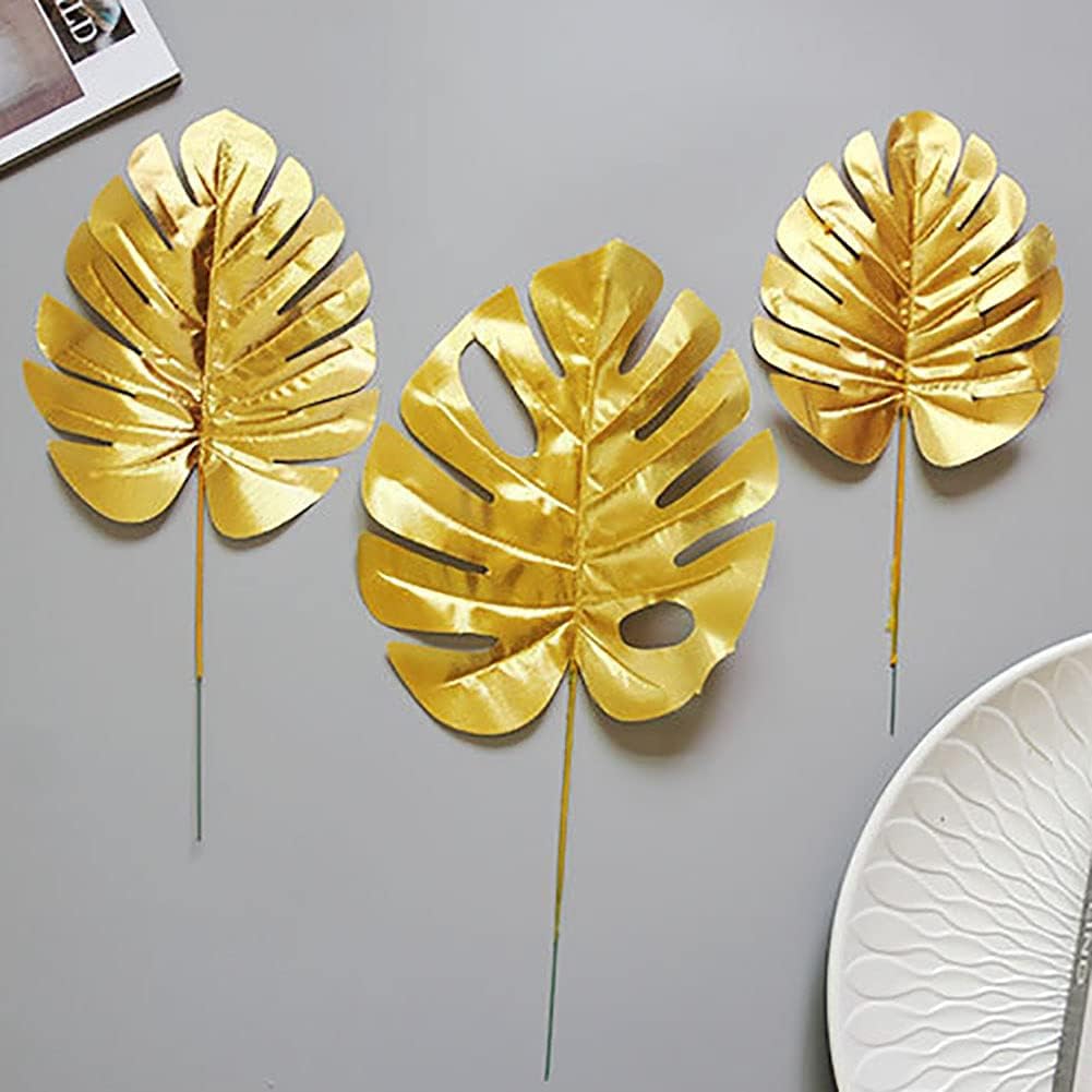 30PCS Artificial Golden Leaves Tropical Palm Faux Plants for Decor