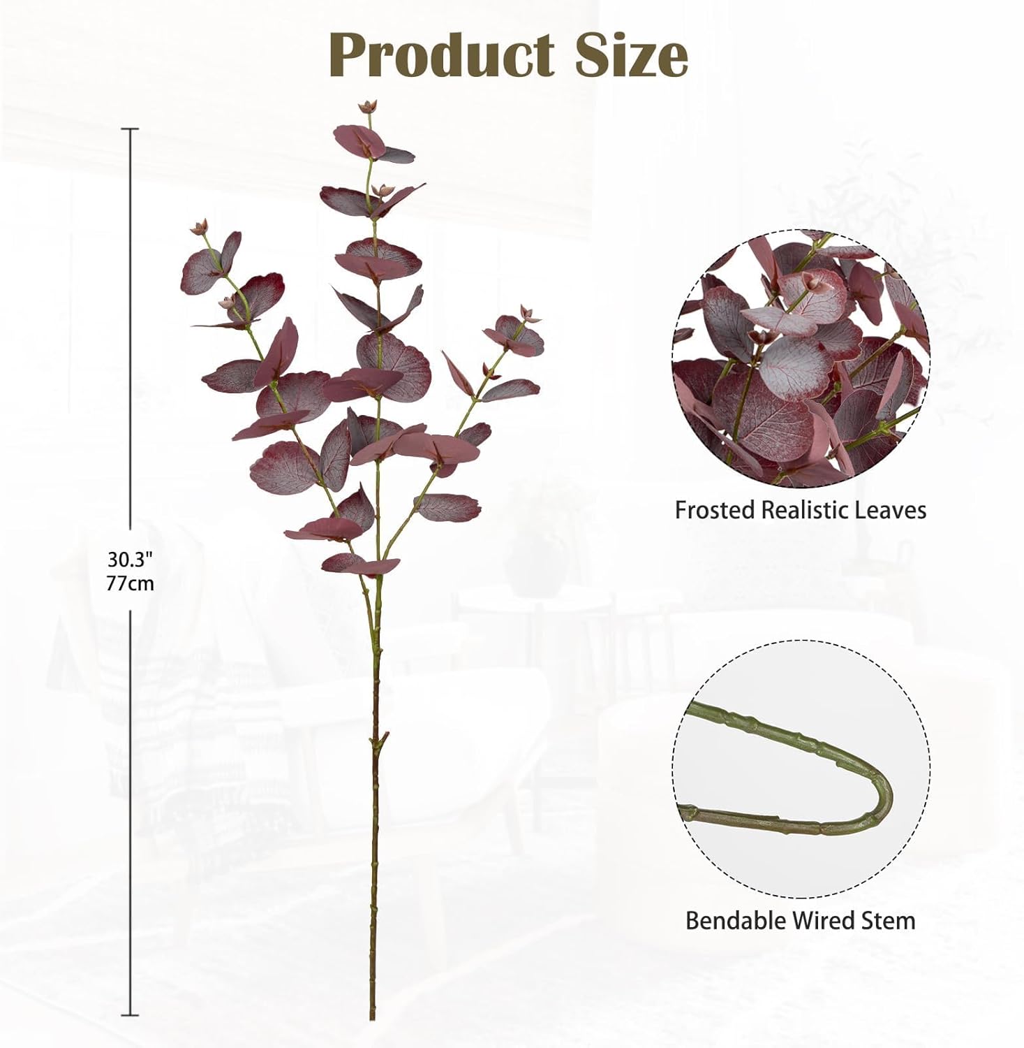 5 Pcs Artificial Burgundy Eucalyptus Stems Fall Decor