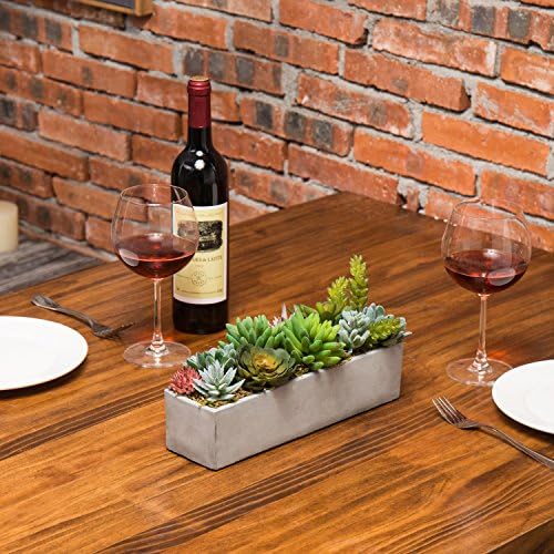 MyGift Faux Succulent Arrangement in 12-Inch Gray Cement Pot