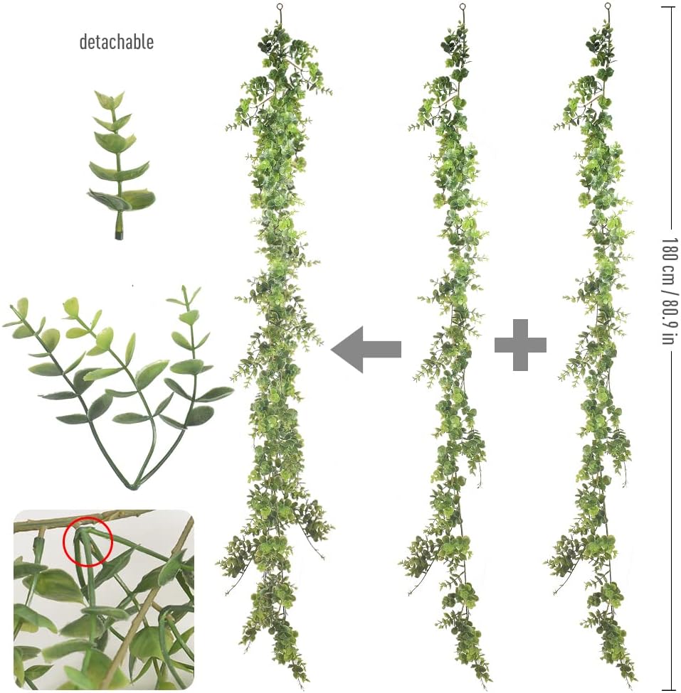 homEdge Artificial Boxwood Garland 2 Pack 6 Ft Hanging Decor