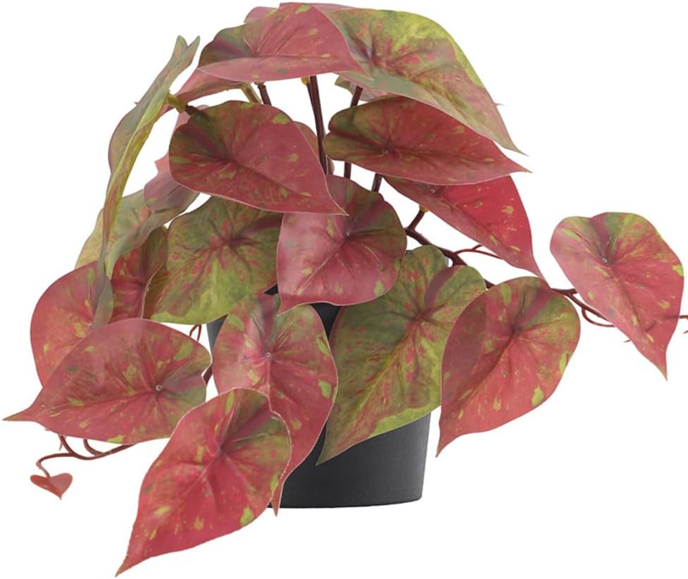 Doment Artificial Red Caladium Plants Indoor 7 Inches Potted Decor
