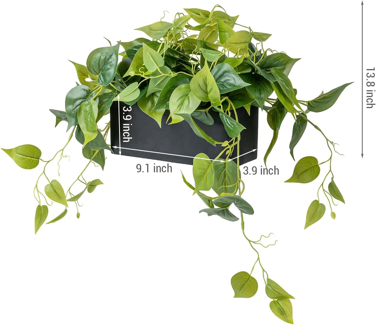 MyGift Artificial Pothos Plant in Black Concrete Planter