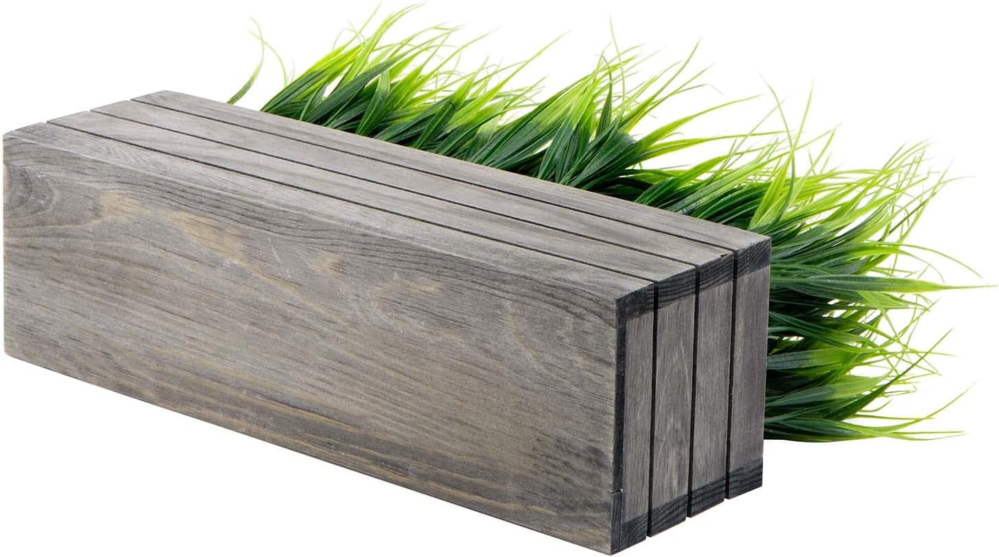 MyGift Artificial Grass in Vintage Gray Wooden Planter