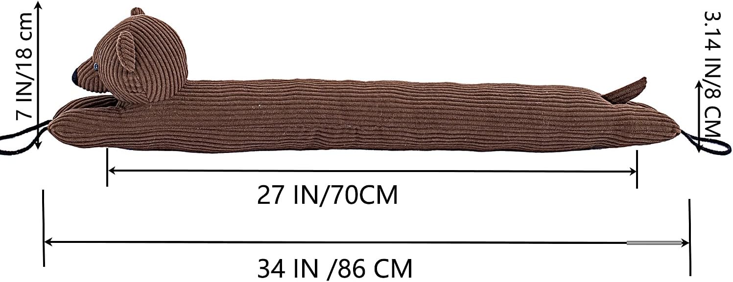 34 Inch Heavy Duty Under Door Draft Stopper with Hanging Loops - Grey Dog Design