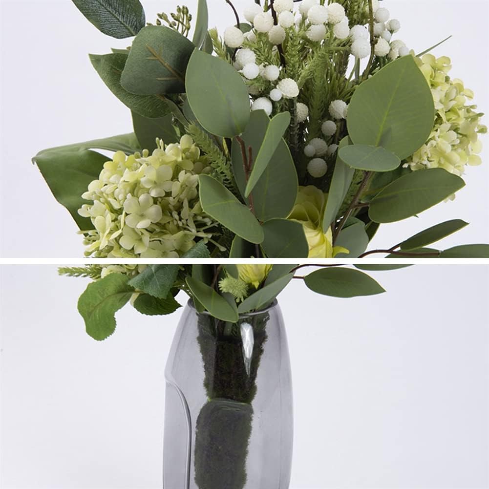Artificial Eucalyptus Bouquet with Glass Vase for Home Office Bedroom