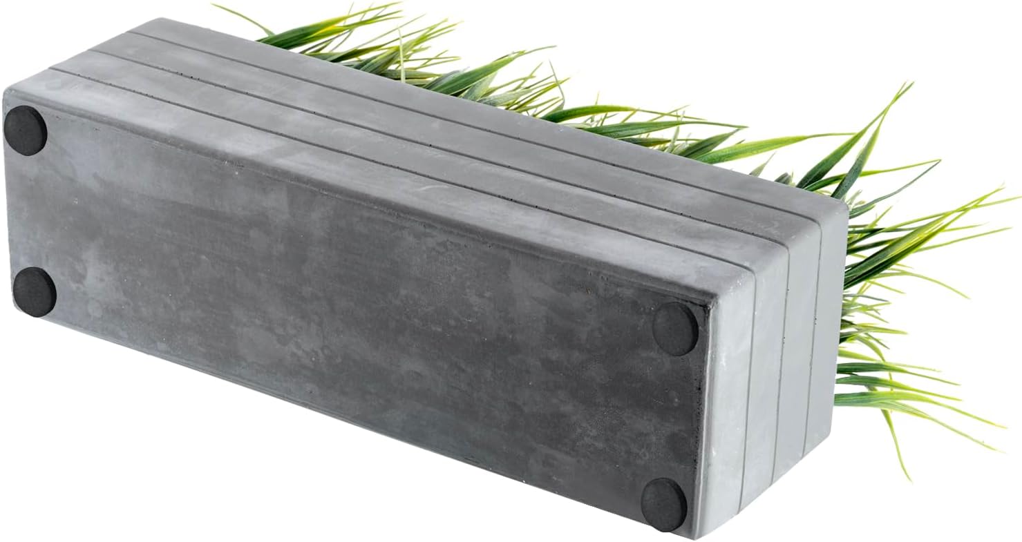 MyGift 14 Inch Artificial Grass Plant in Gray Concrete Planter