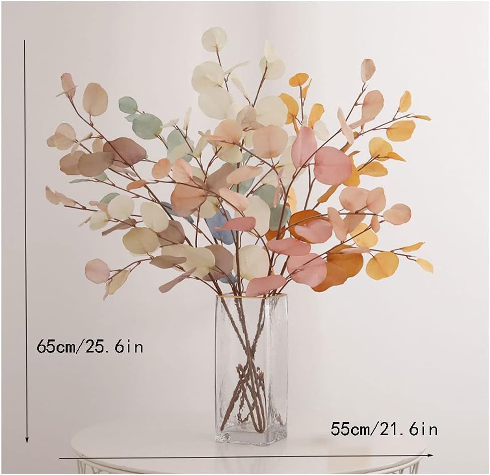 Faux Eucalyptus Artificial Flowers with Glass Vase for Home Decor