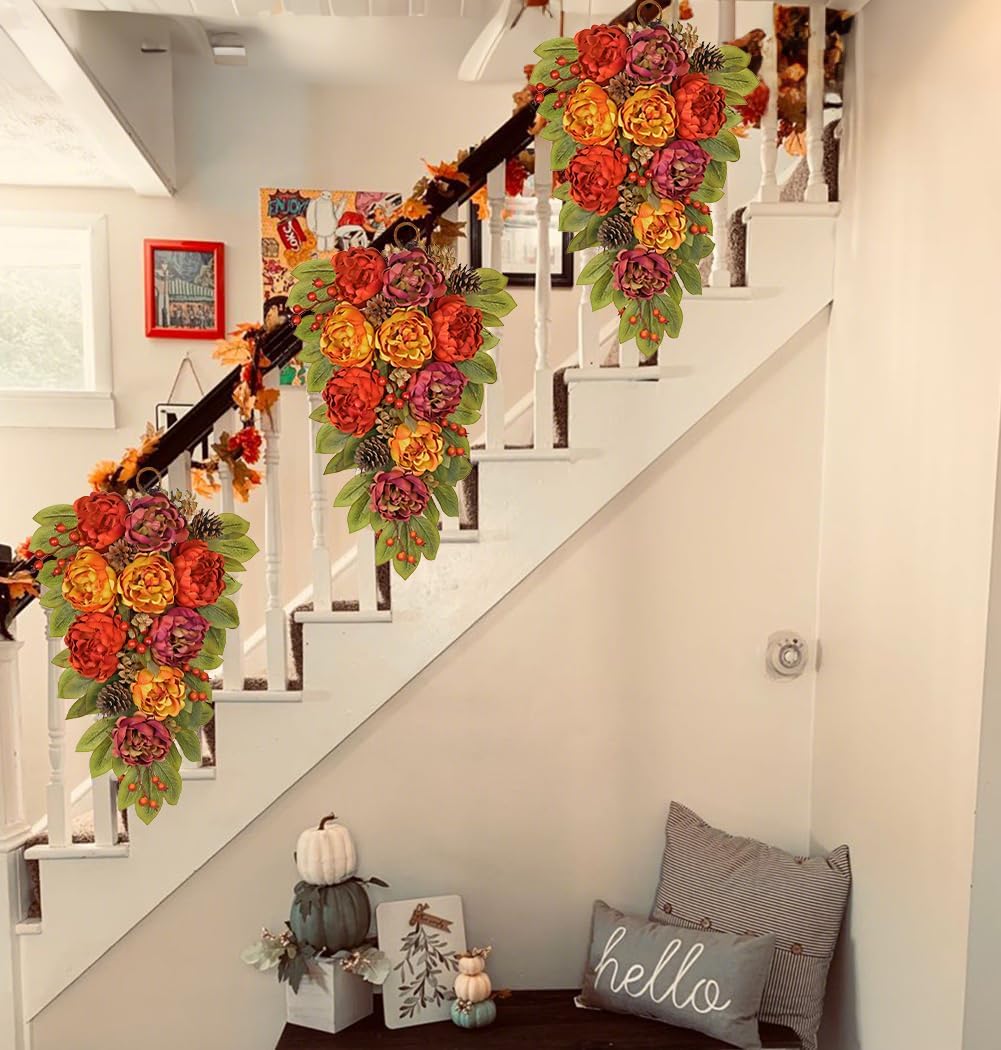 Fall Teardrop Swag with Peonies 236 Inch Artificial Hanging Decor