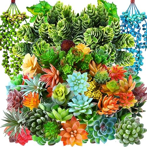 Tigeen 80 Pcs Artificial Plastic Succulents