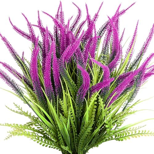 SAREAL Artificial Plants - 10 Bundles Faux Bead Grass Greenery UV Resistant Weatherproof Red