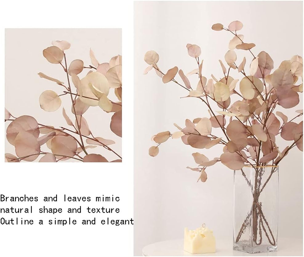 Faux Eucalyptus Artificial Flowers with Glass Vase for Home Decor