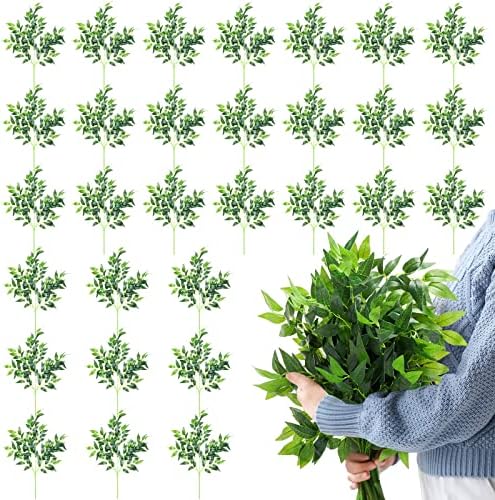 Xinnun 50 Pcs Artificial Ruscus Greenery Stems for Centerpieces and Decor