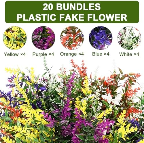 20 Bundles UV Resistant Artificial Lavender for Outdoor Decor