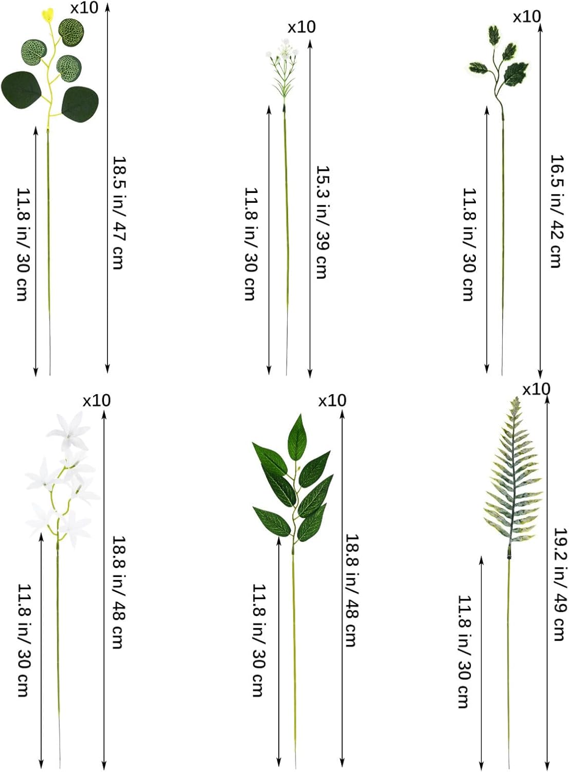 Kichvoe Artificial Greenery Stems Box Set 60pcs 6 Types