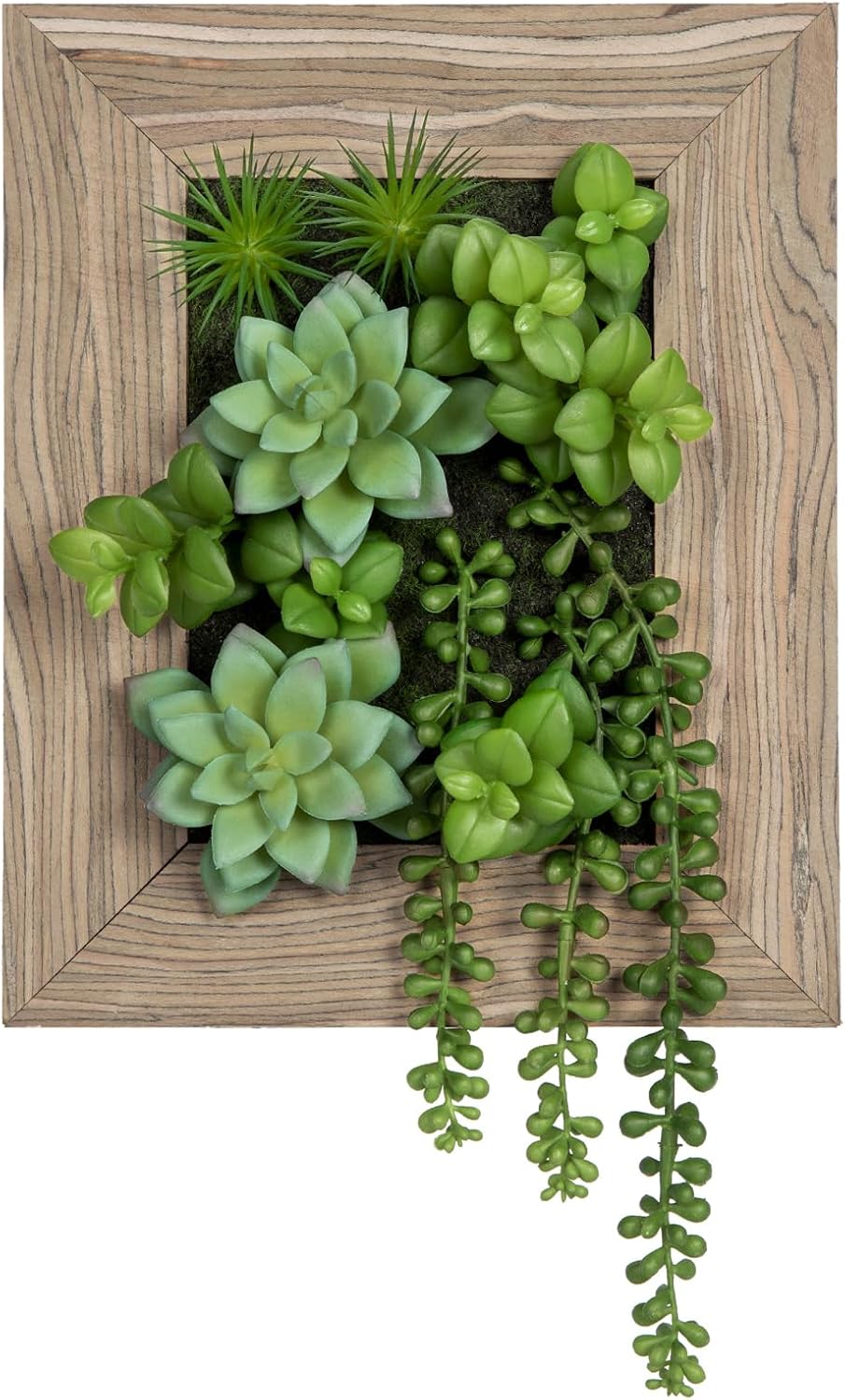 Fake Plants Succulents 3D Artificial Wall Hanging Plants Indoor Faux Plant Arrangement in Wooden Planter
