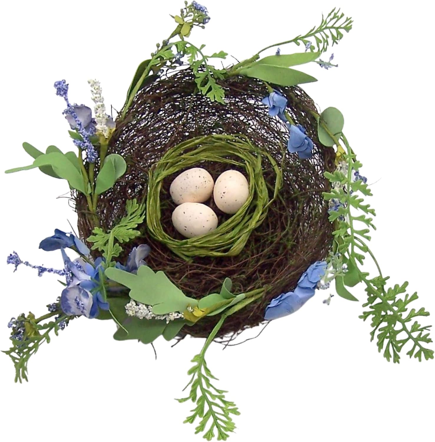 Raz Imports 8 Inch Boxwood Floral Fern Nest with Eggs