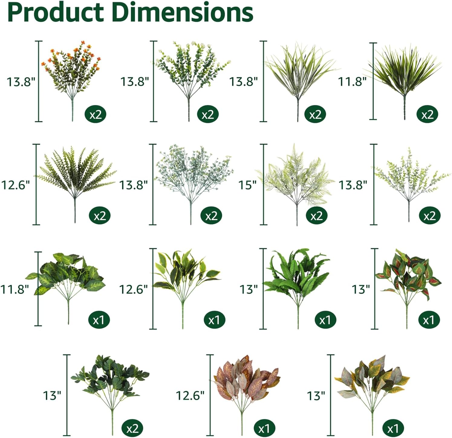 24 Bundles Outdoor Artificial Plants Fake Greenery