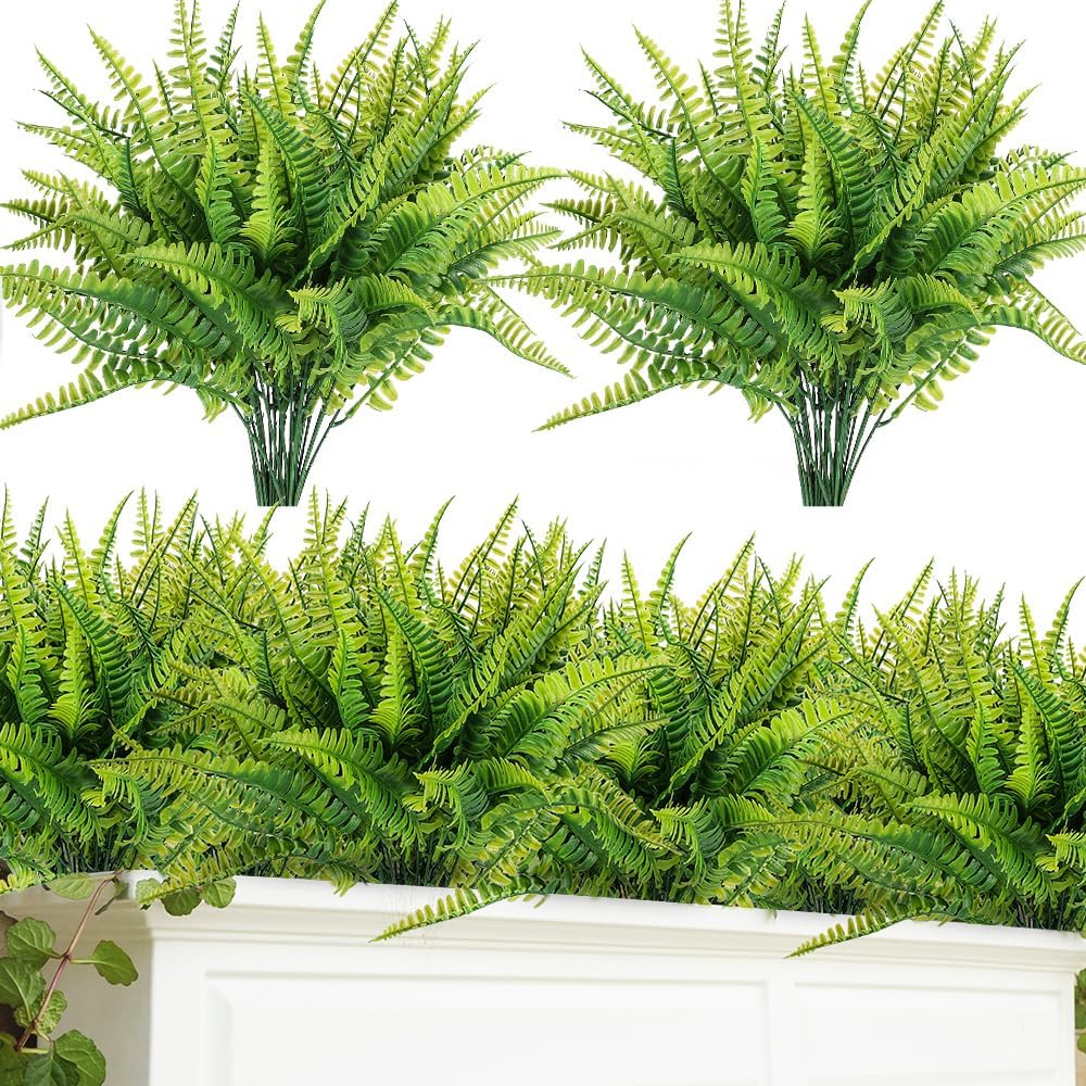 24 Bundles Artificial Boston Fern Plants Bushes for Indoor Outdoor Decor