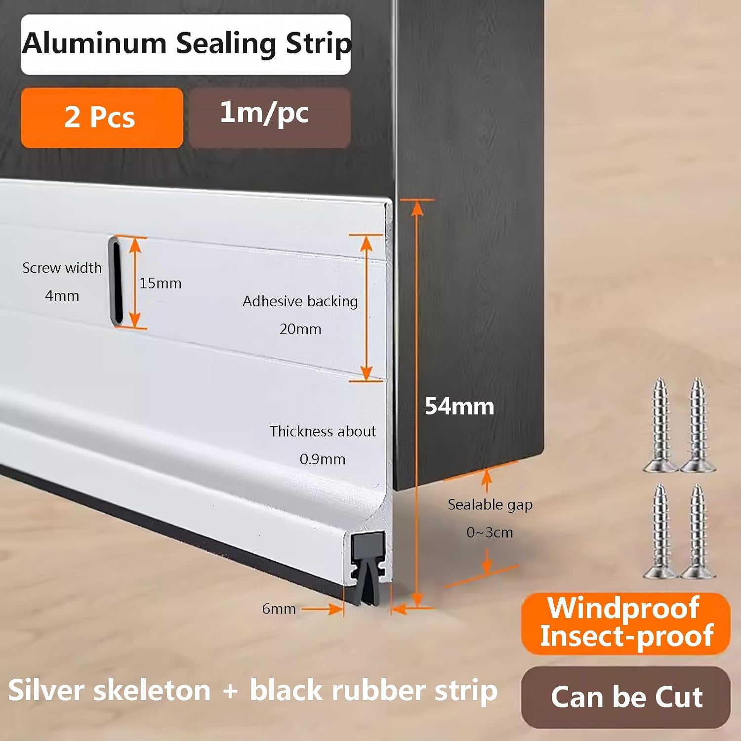 Hailm 2 Pack Door Draft Stopper Aluminum Bottom Seal