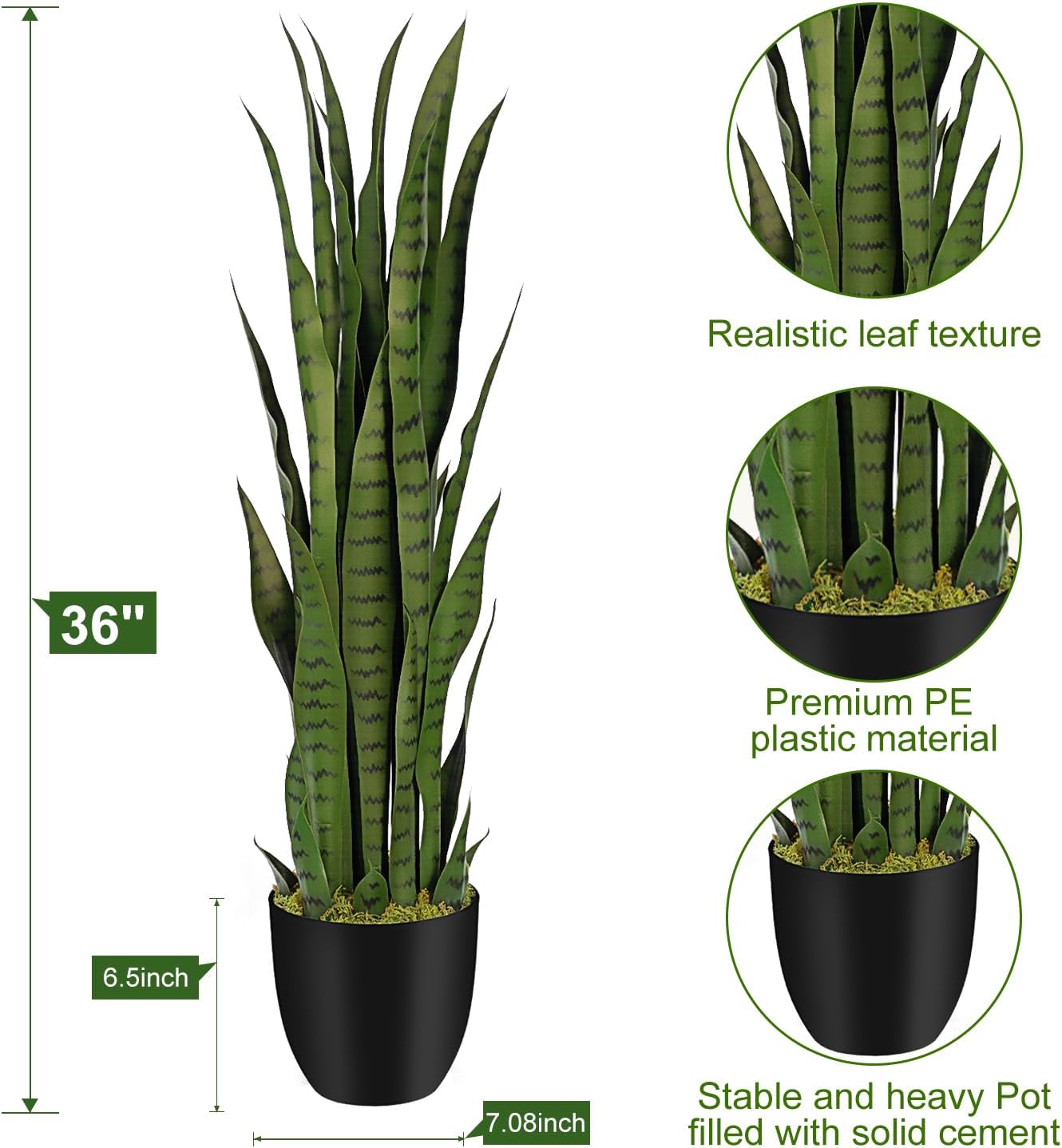 3ft Artificial Snake Plant with 7in Pot 2Pcs