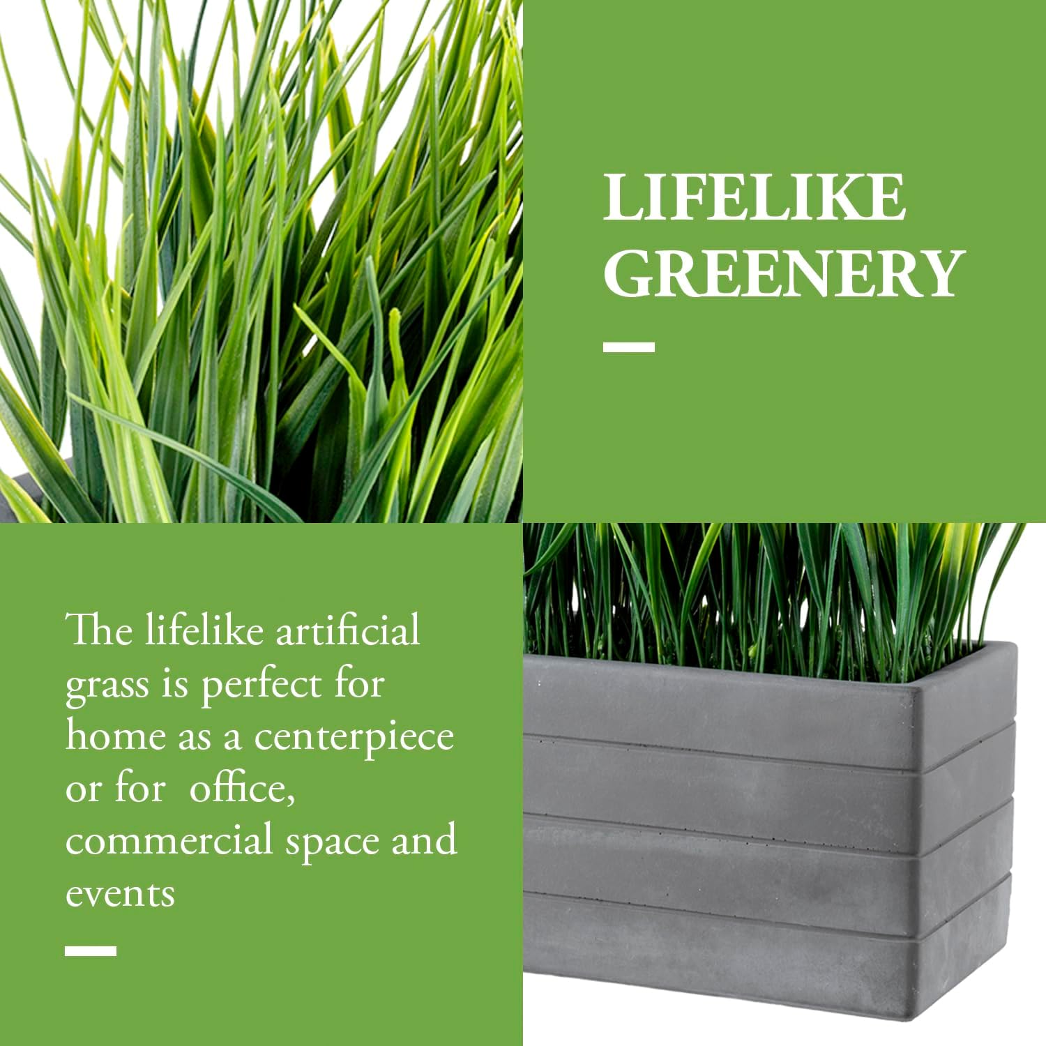 MyGift 14 Inch Artificial Grass Plant in Gray Concrete Planter