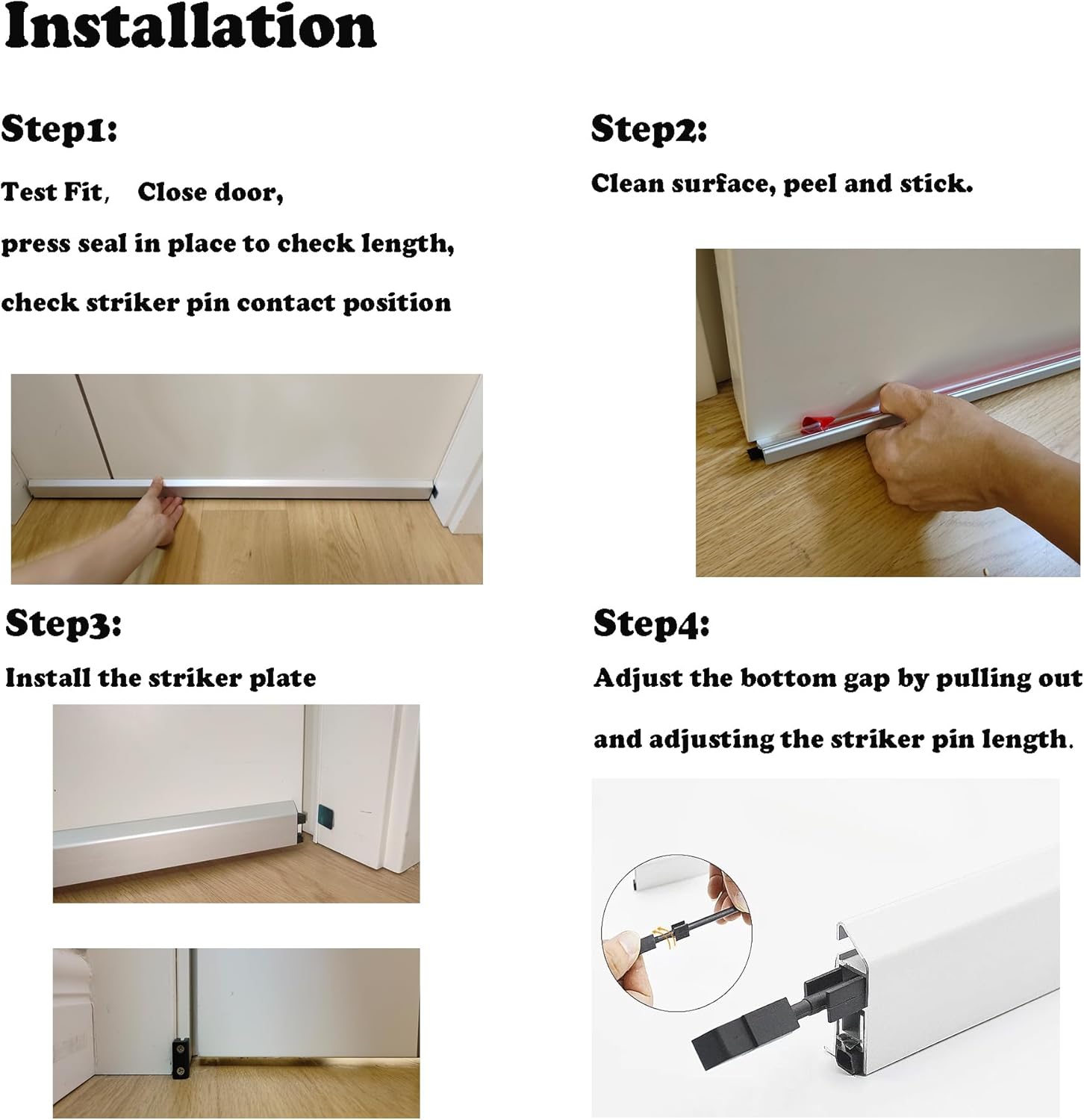 Surface Mounted Automatic Door Bottom with Peel-and-Stick Adhesive Silver Left