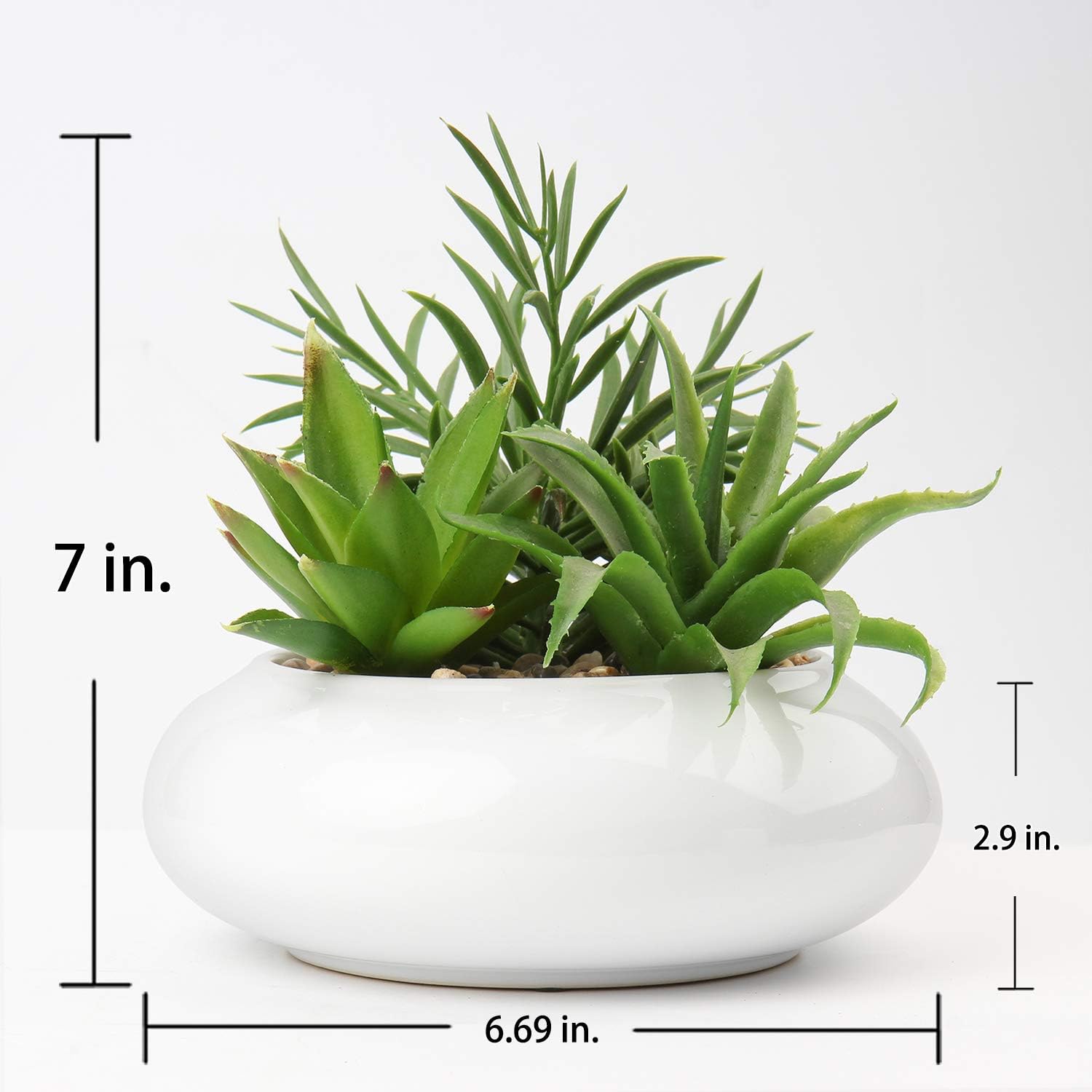 Hollyone Realistic Artificial Succulent Plants with White Ceramic Pot for Home Decor