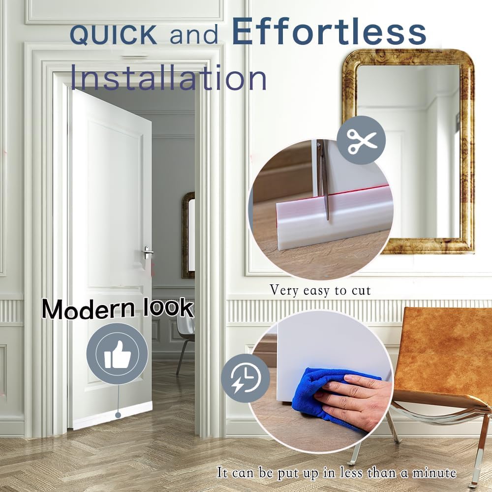 2 Pack Door Draft Stoppers for Bottom of Door 39 Inch White Silicone Weather Stripping Door Seal