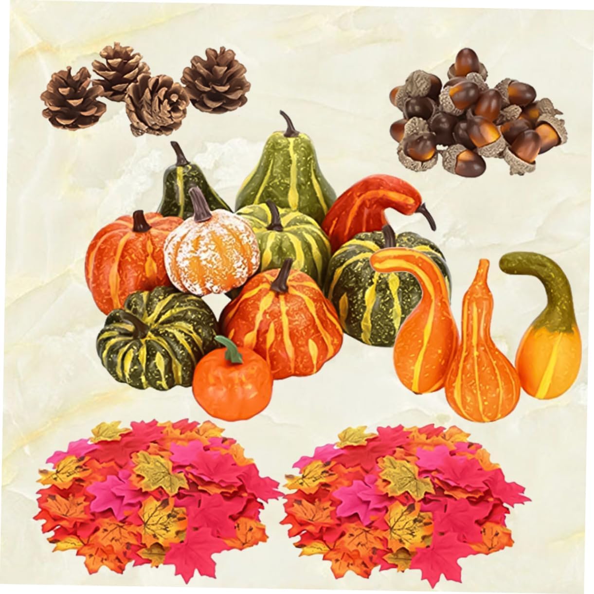 IMIKEYA 141pcs Halloween Artificial Pumpkins Acorns and Maple Leaves Decor