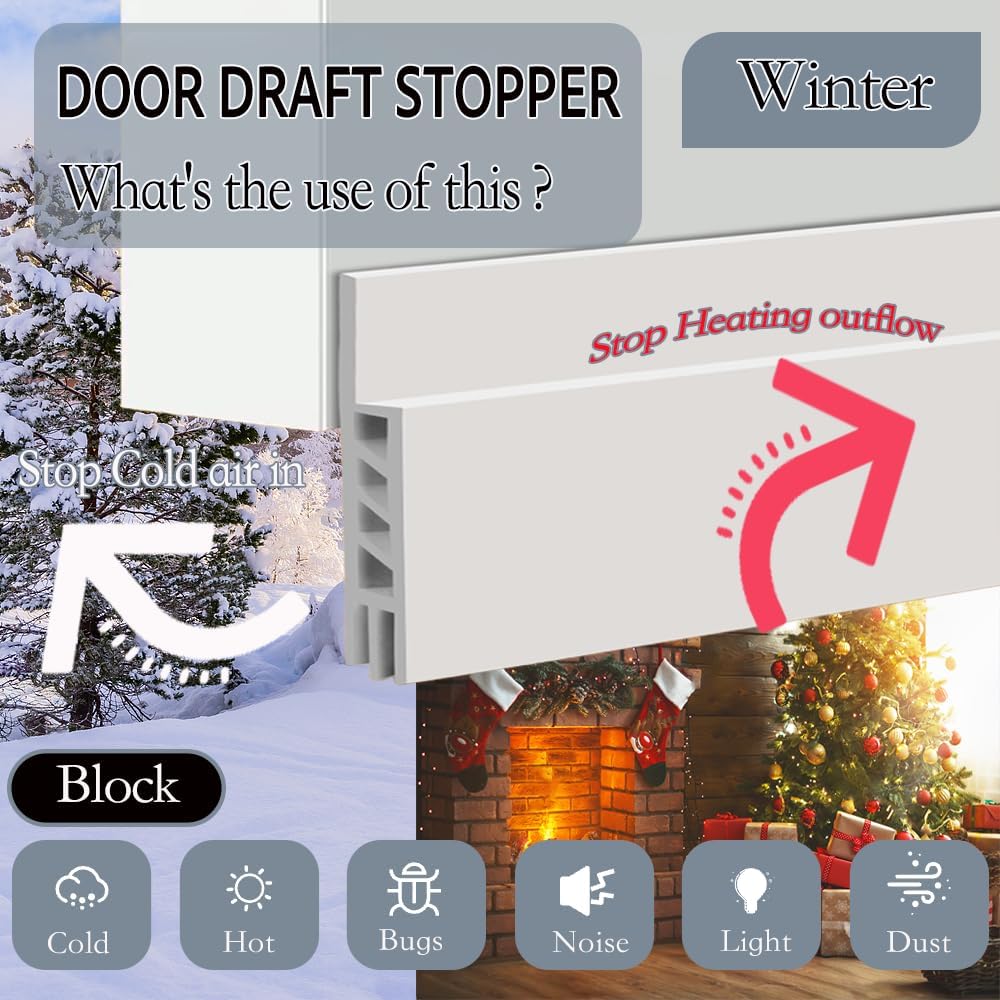 2 Pack Door Draft Stoppers for Bottom of Door 39 Inch White Silicone Weather Stripping Door Seal