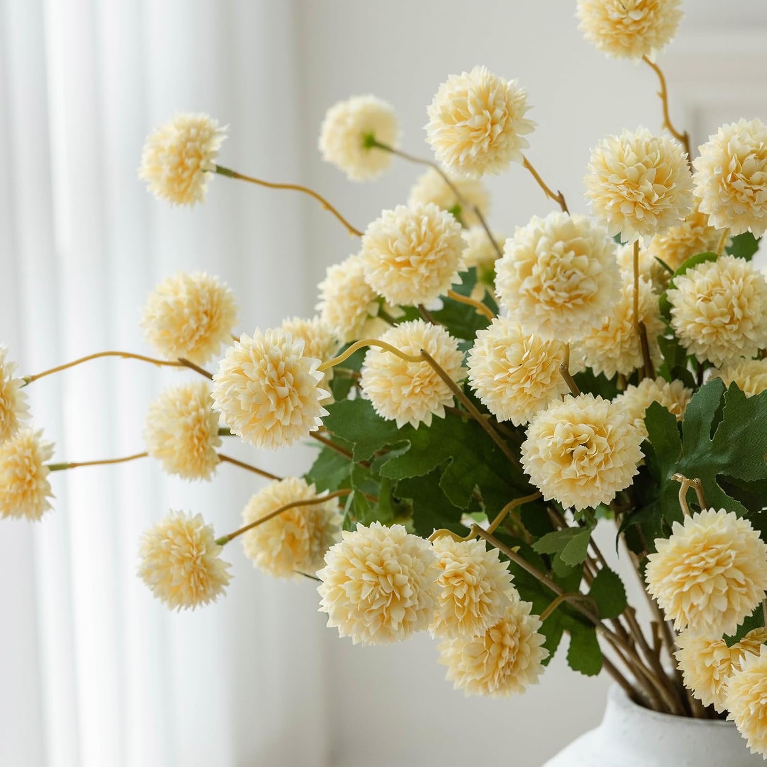 Mizii 6Pcs Yellow Artificial Chrysanthemums with Stems