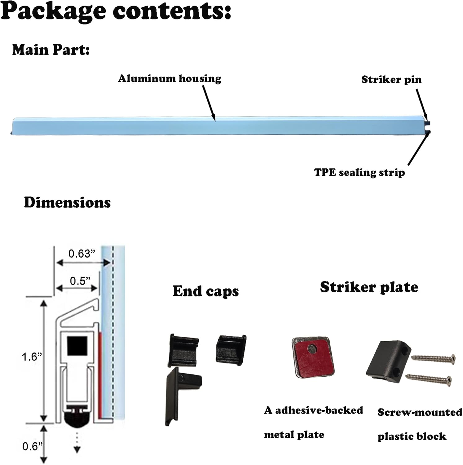 Surface Mounted Automatic Door Bottom with Peel-and-Stick Adhesive Silver Left