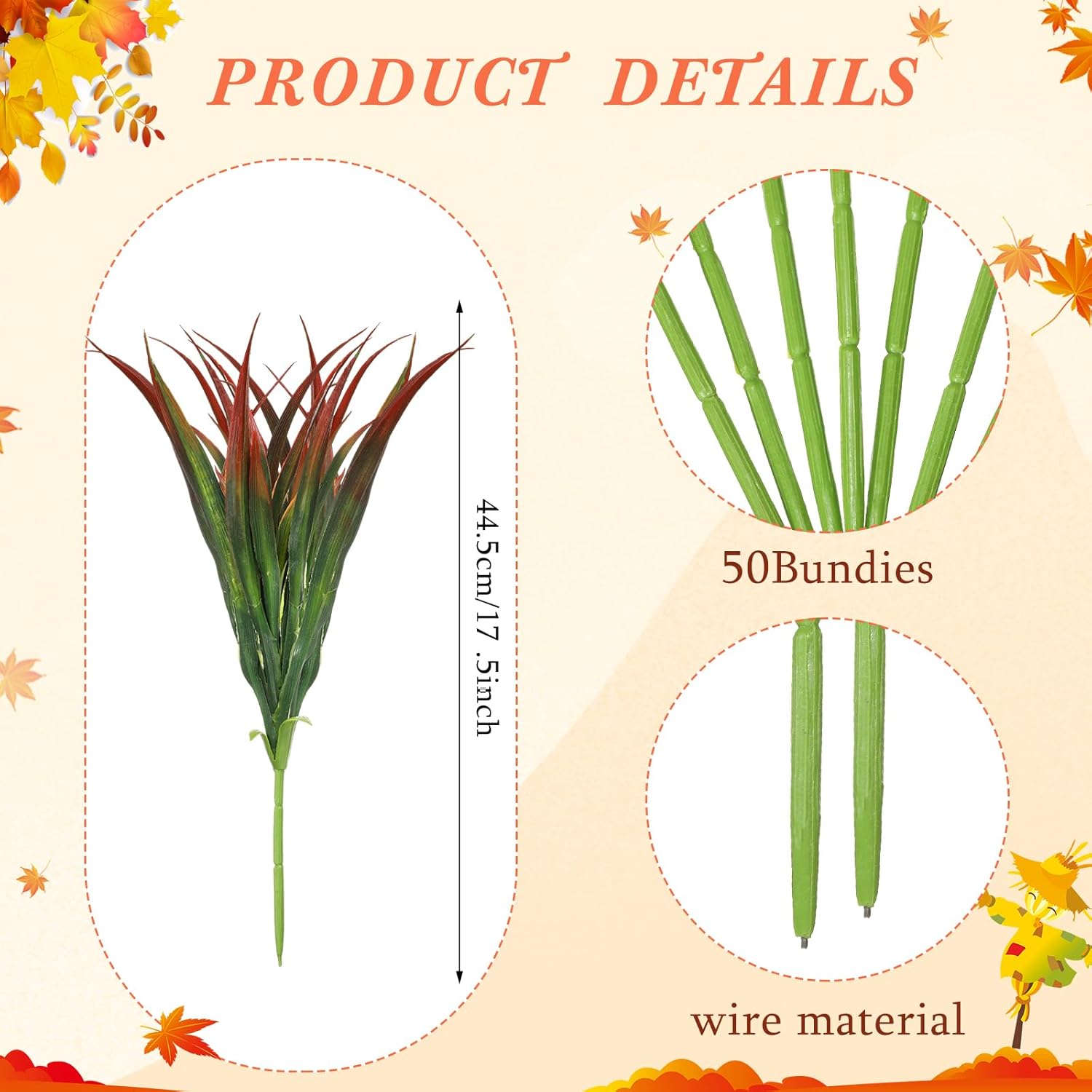 50 Pcs Artificial Tropical Plants Tall UV Resistant Fake Grasses for Home Garden Office Patio