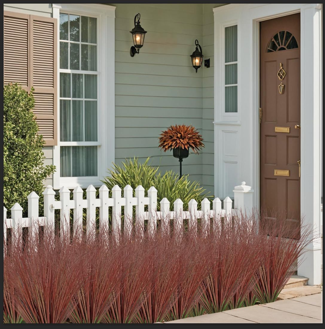 24 Pack Red Artificial Onion Grass for Outdoor and Indoor Decor