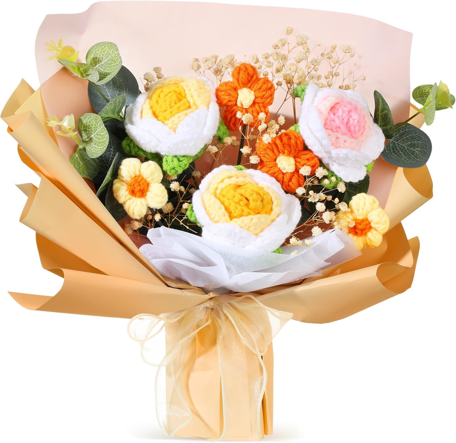 Hotop Crochet Flower Bouquet Artificial Flowers for Valentines Day Gift