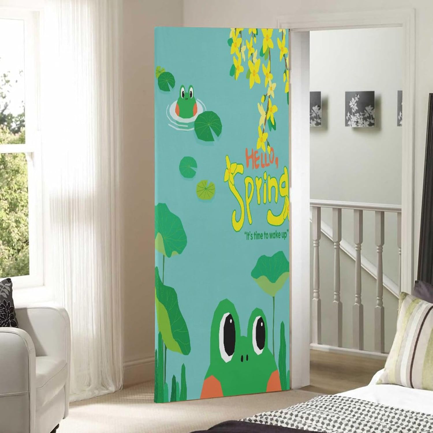 Susiyo Hello Spring Frog Door Cover Fabric Draft Stopper
