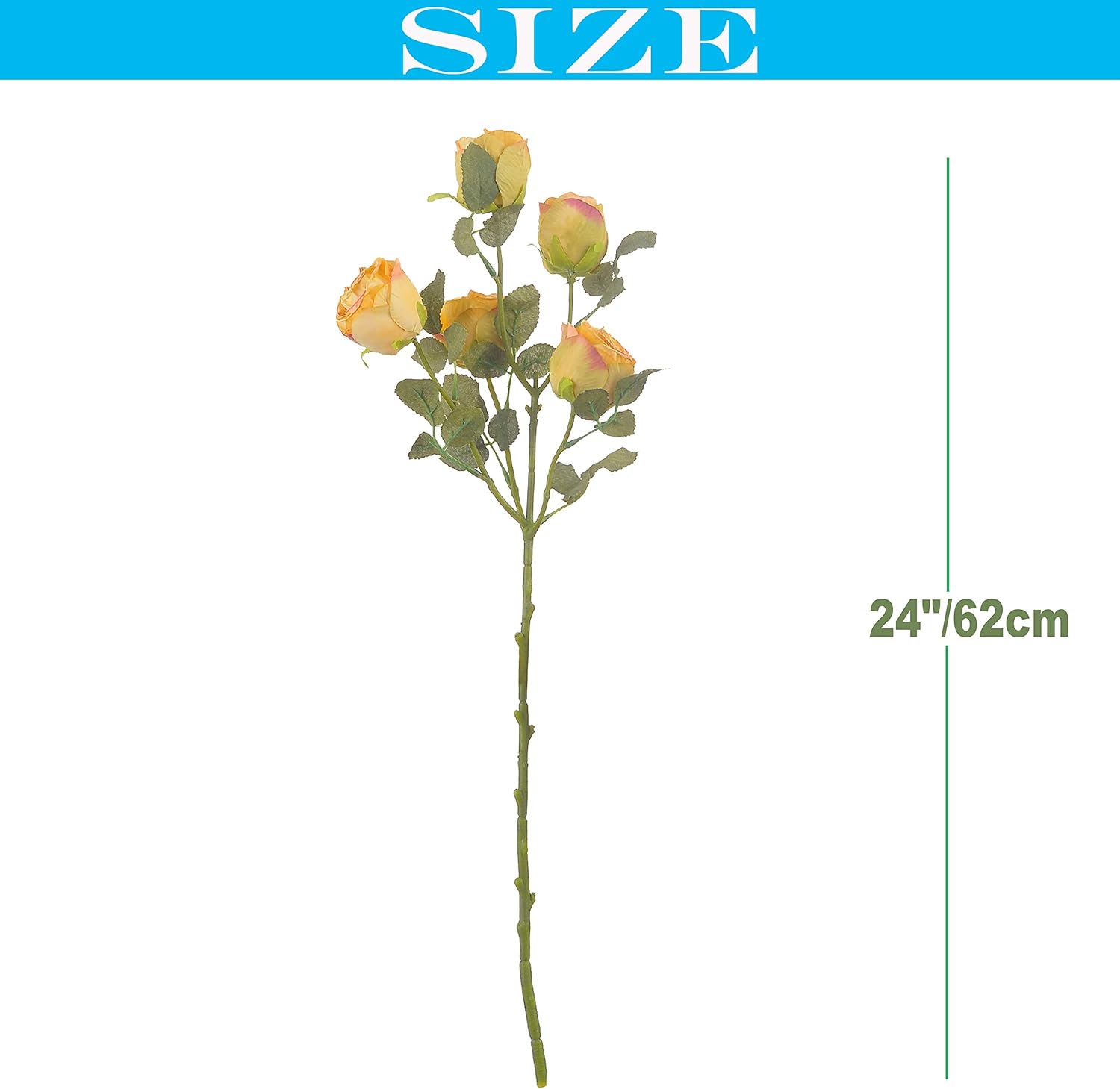Dried Flower Artificial Rose 6pcs 24 Inch Long Stem Wedding Decor Set Yellow