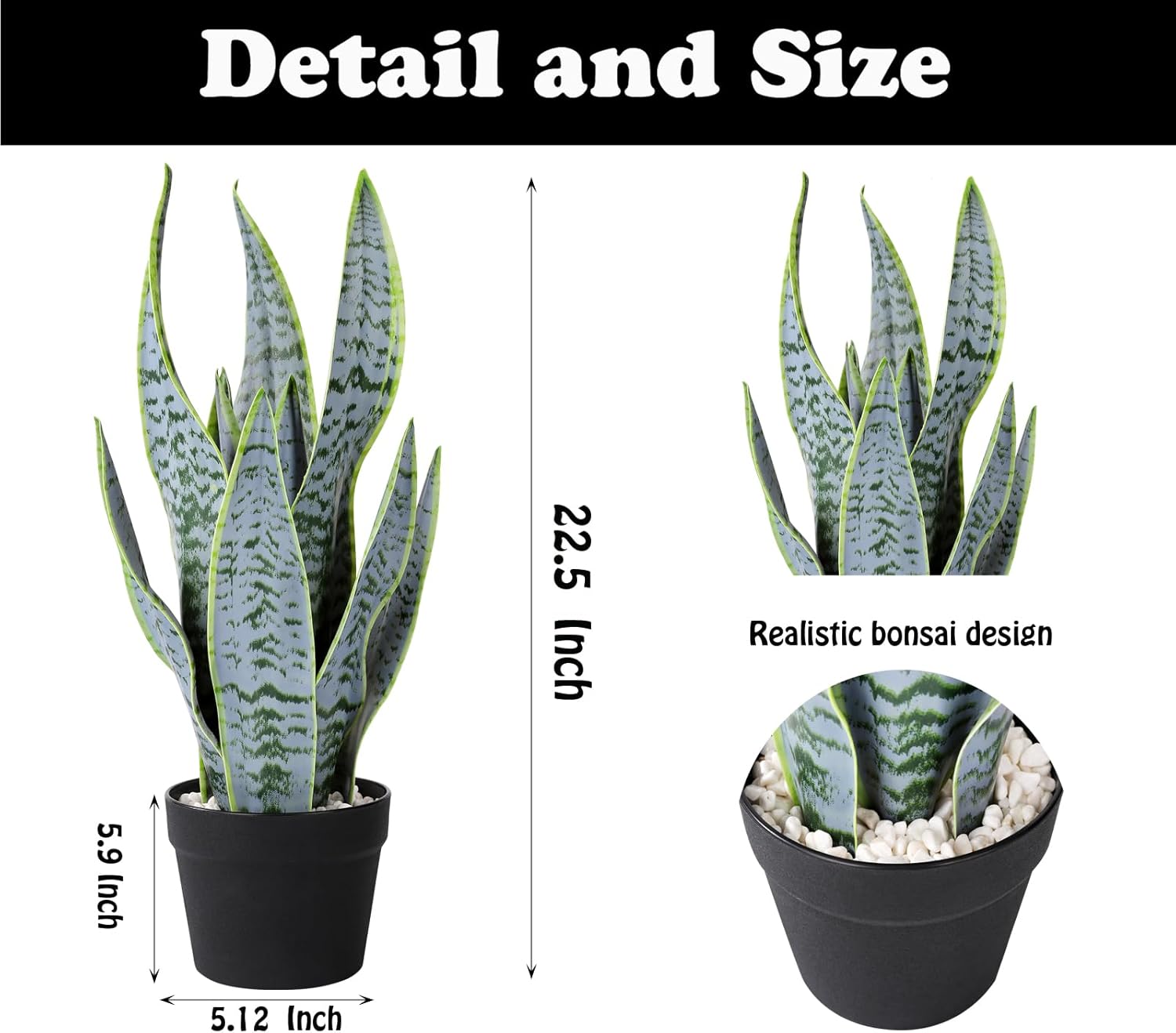 225 Inch Artificial Snake Plant in Black Pot