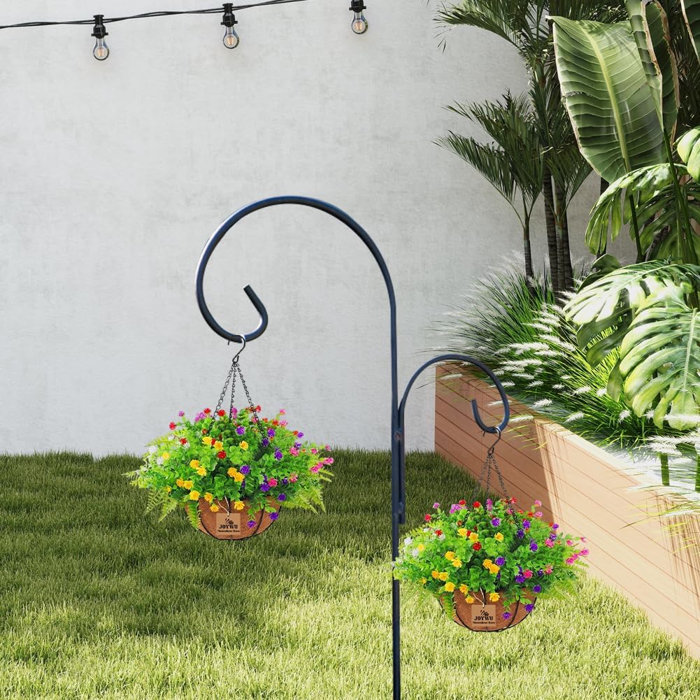 Artificial Hanging Plants with Basket for Outdoor Decor 2 Sets of 17 Inch Faux Flowers in Coconut Pot