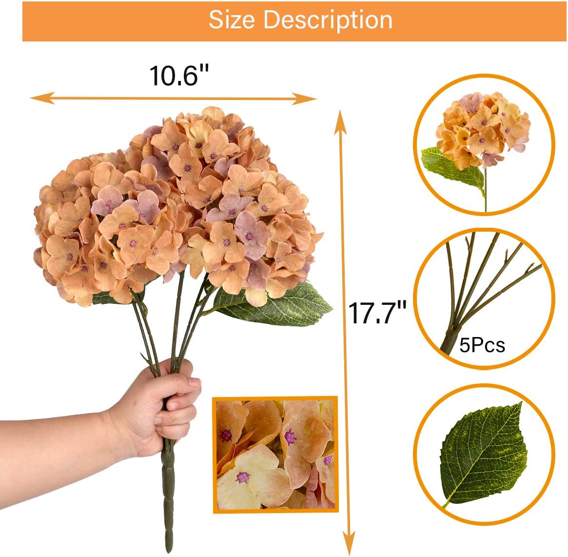 Jims Cabin Silk Hydrangea Bouquet with 5 Heads Artificial Flowers for Home Wedding Decor