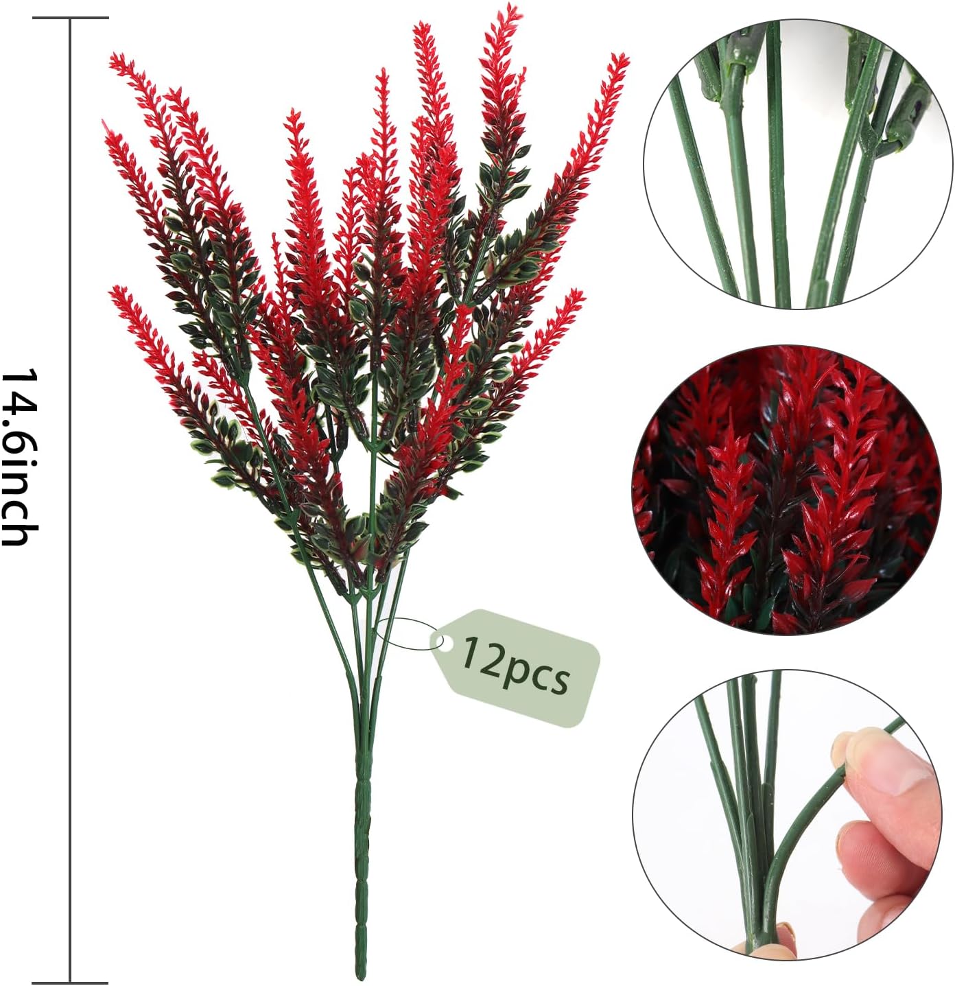 RECUTMS Artificial Lavender Flowers Bouquet 12 PCS Red