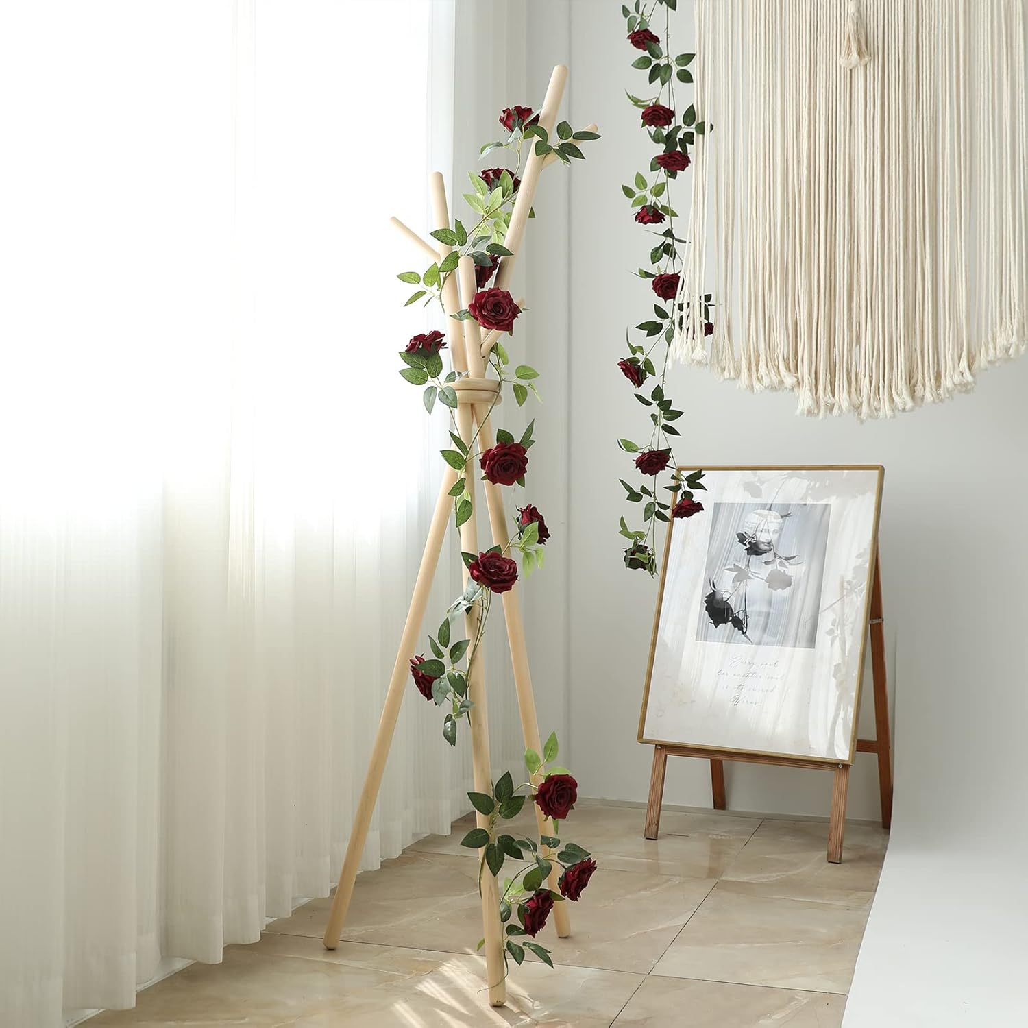 2 Strands 73 Inch Artificial Silk Rose Garland Burgundy