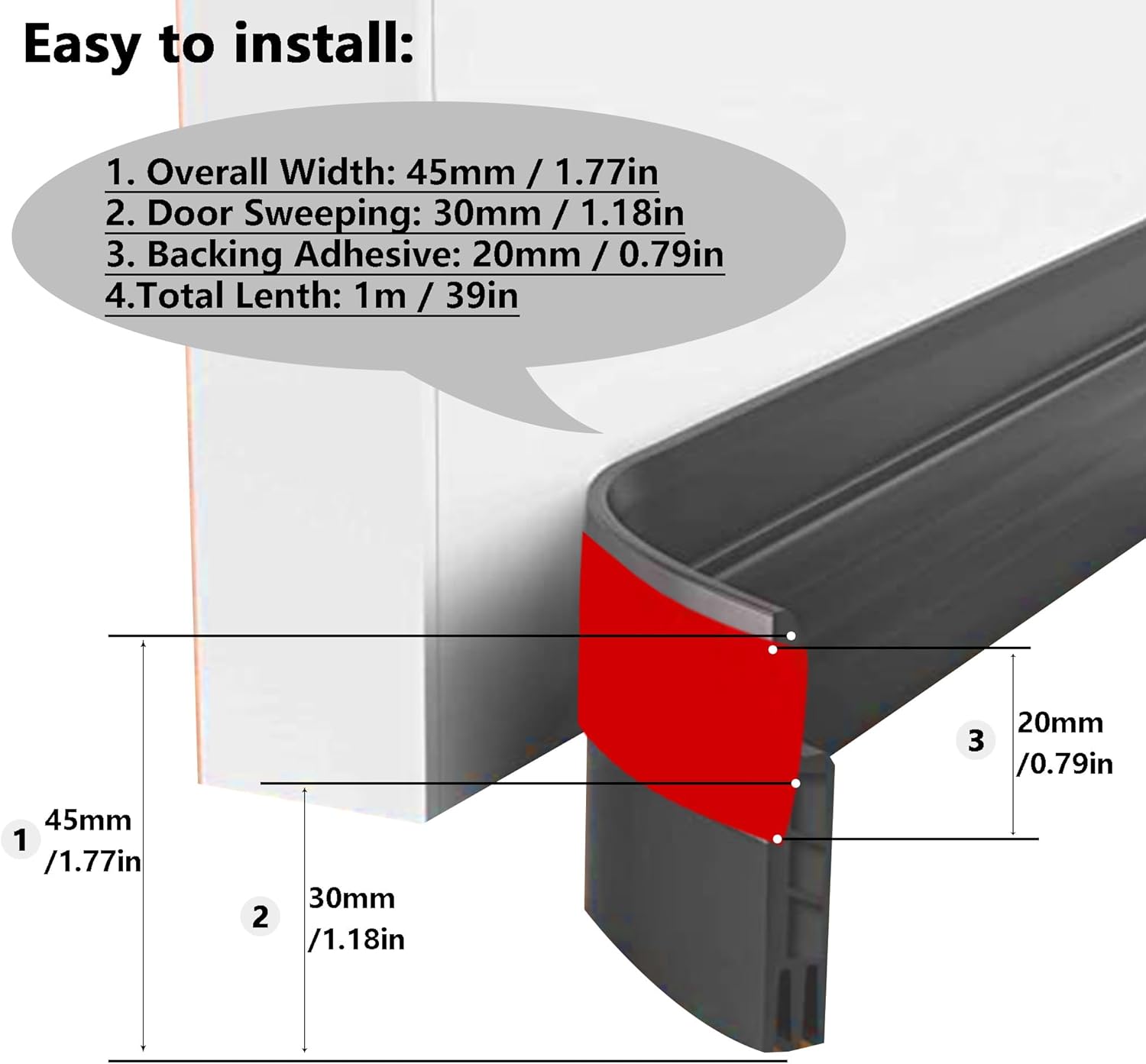 DOHUG Under Door Draft Stopper 39 Inch Black