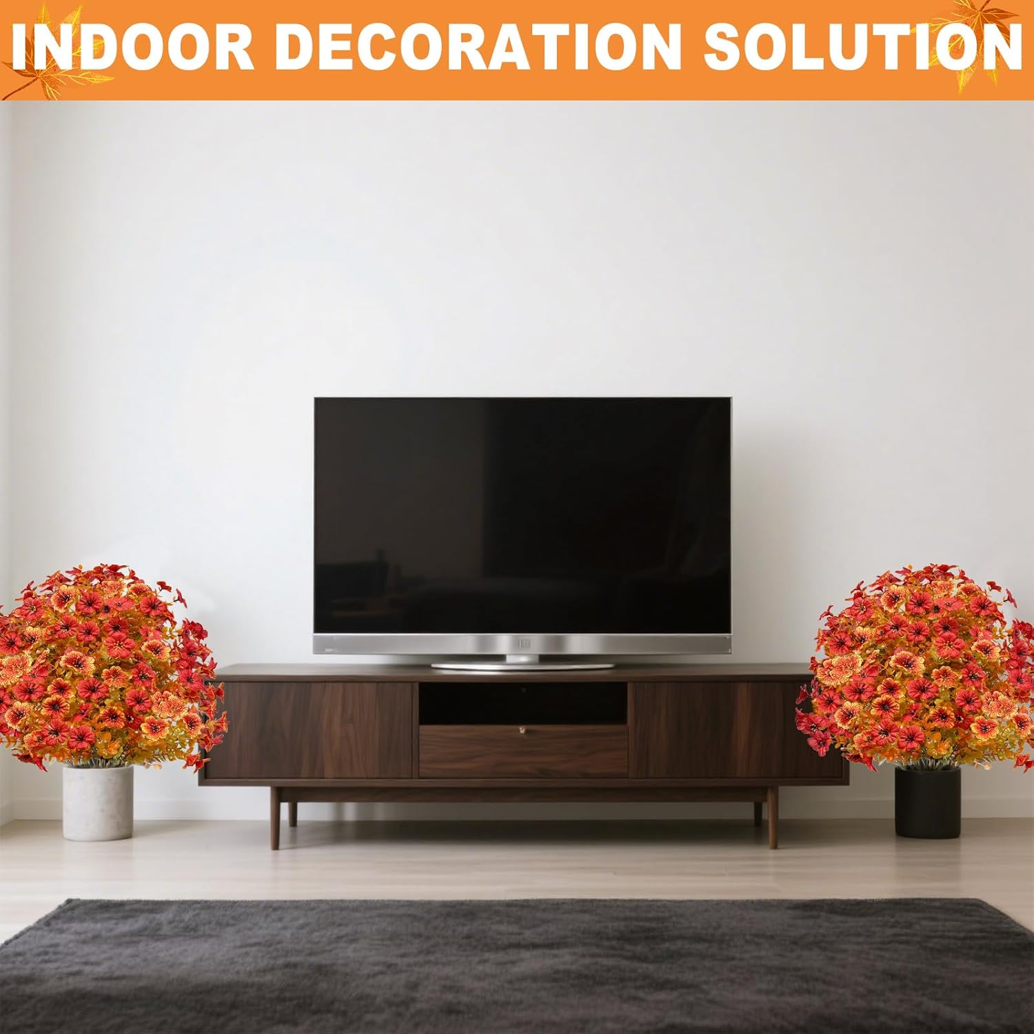 2 Pack Artificial Boxwood Topiary with Fall Mums Flowers